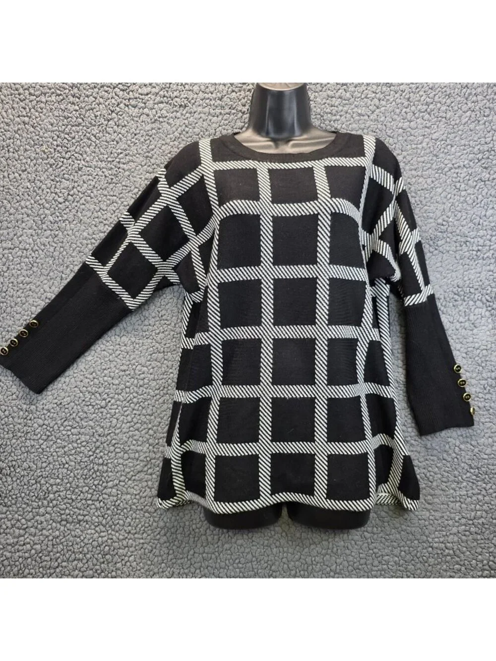 Cable & Gauge Pullover Sweater L Black White Grid Y2k Retro Edgy Capsule